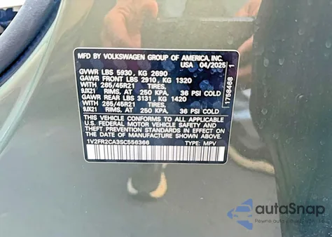 2025 Volkswagen Atlas Sel Premium R-Line z USA, uszkodzony, nr VIN 1V2FR2CA3SC556366